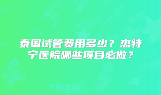 泰国试管费用多少?杰特宁医院哪些项目必做?