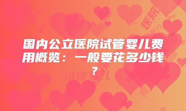 国内公立医院试管婴儿费用概览：一般要花多少钱？