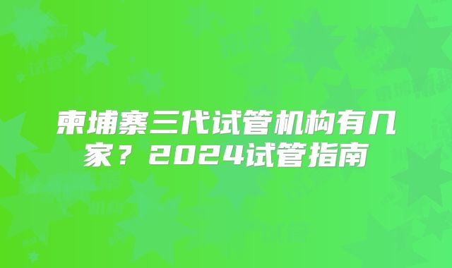 柬埔寨三代试管机构有几家?2024试管指南
