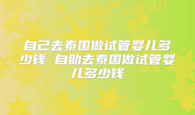 自己去泰国做试管婴儿多少钱 自助去泰国做试管婴儿多少钱