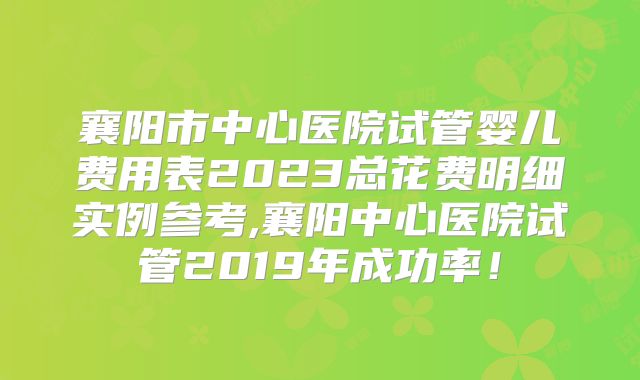 襄阳市中心医院试管婴儿费用表2023总花费明细实例参考,襄阳中心医院试管2019年成功率！