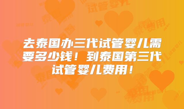 去泰国办三代试管婴儿需要多少钱！到泰国第三代试管婴儿费用！