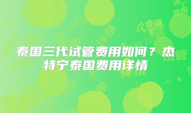 泰国三代试管费用如何？杰特宁泰国费用详情