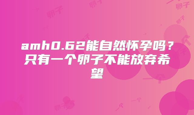 amh0.62能自然怀孕吗?只有一个卵子不能放弃希望