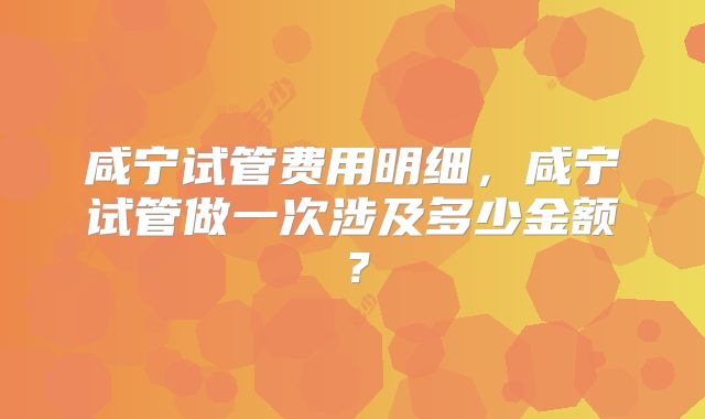 咸宁试管费用明细,咸宁试管做一次涉及多少金额?