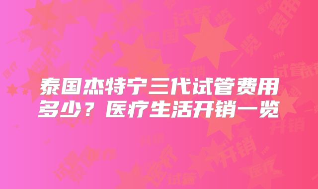 泰国杰特宁三代试管费用多少？医疗生活开销一览