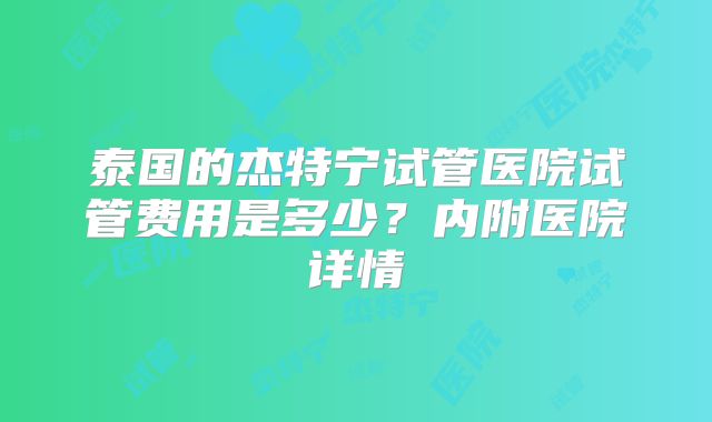 泰国的杰特宁试管医院试管费用是多少？内附医院详情