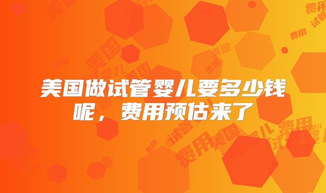 美国做试管婴儿要多少钱呢,费用预估来了