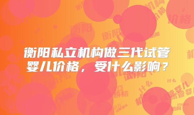 衡阳私立机构做三代试管婴儿价格，受什么影响？