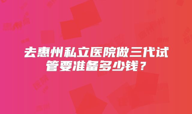 去惠州私立医院做三代试管要准备多少钱？