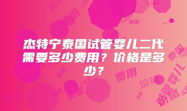 杰特宁泰国试管婴儿二代需要多少费用？价格是多少？