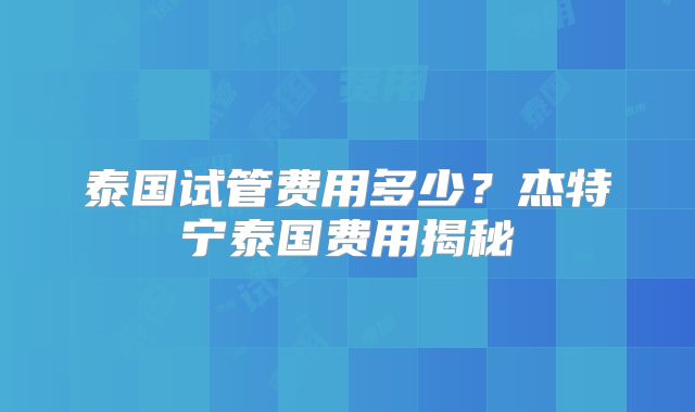 泰国试管费用多少?杰特宁泰国费用揭秘
