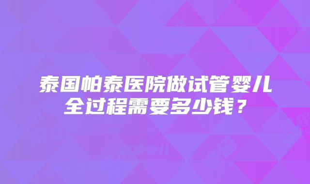 泰国帕泰医院做试管婴儿全过程需要多少钱？