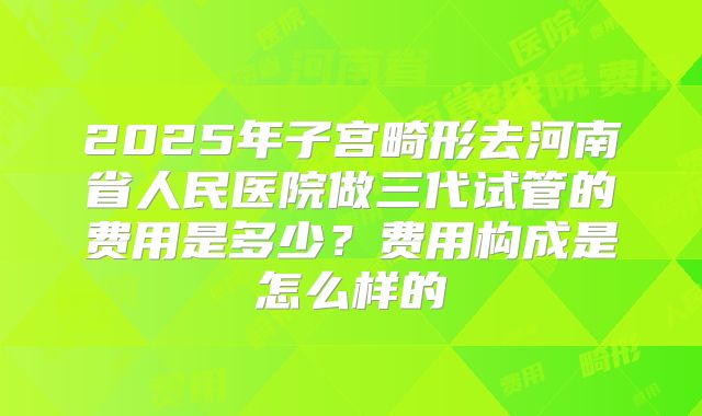 2025年子宫畸形去河南省人民医院做三代试管的费用是多少?费用构成是怎么样的