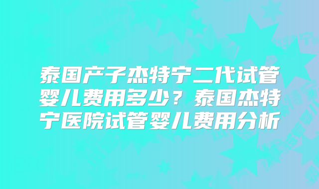 泰国产子杰特宁二代试管婴儿费用多少?泰国杰特宁医院试管婴儿费用分析