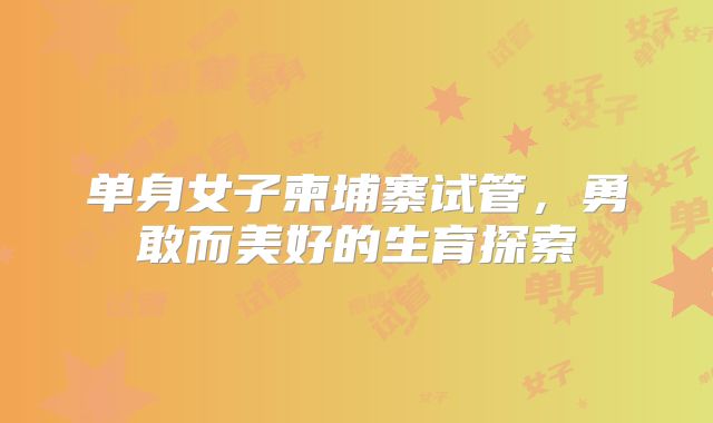 单身女子柬埔寨试管，勇敢而美好的生育探索
