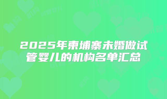 2025年柬埔寨未婚做试管婴儿的机构名单汇总
