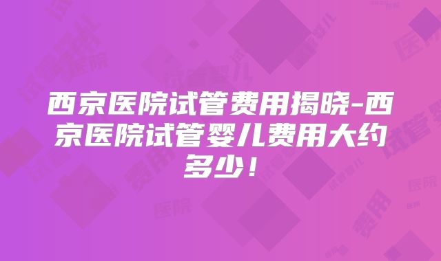 西京医院试管费用揭晓-西京医院试管婴儿费用大约多少！