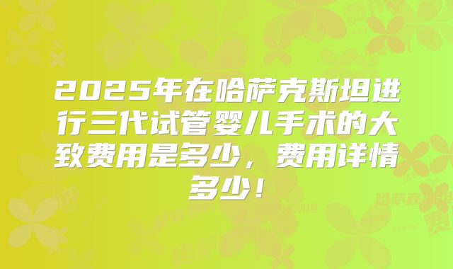 2025年在哈萨克斯坦进行三代试管婴儿手术的大致费用是多少，费用详情多少！
