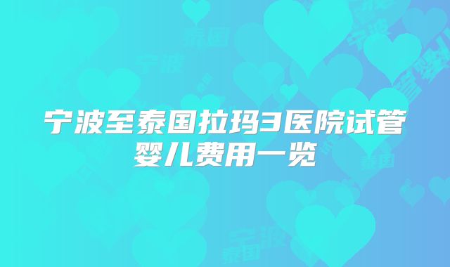 宁波至泰国拉玛3医院试管婴儿费用一览