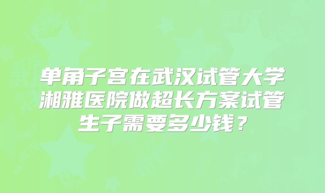单角子宫在武汉试管大学湘雅医院做超长方案试管生子需要多少钱？
