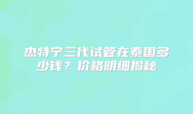 杰特宁三代试管在泰国多少钱？价格明细揭秘