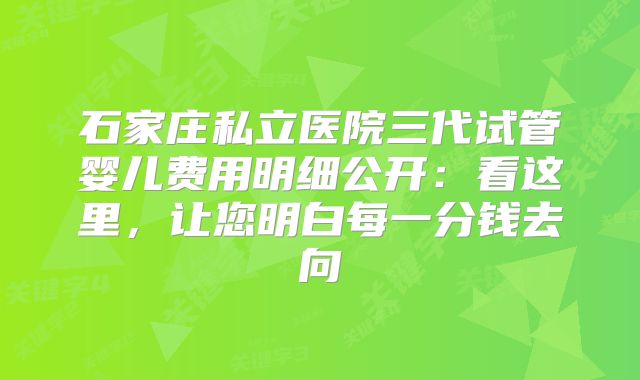 石家庄私立医院三代试管婴儿费用明细公开：看这里，让您明白每一分钱去向
