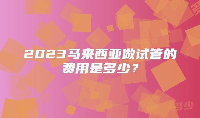 2023马来西亚做试管的费用是多少?