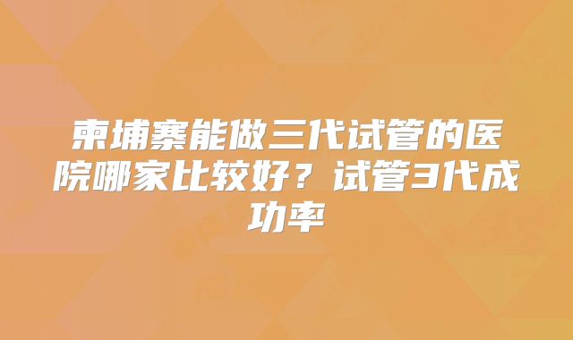 柬埔寨能做三代试管的医院哪家比较好？试管3代成功率