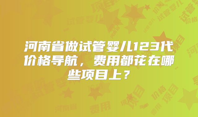 河南省做试管婴儿123代价格导航，费用都花在哪些项目上？