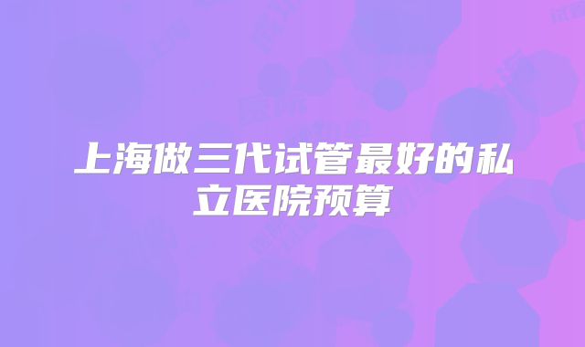 上海做三代试管最好的私立医院预算