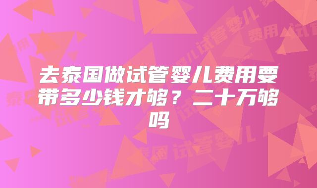 去泰国做试管婴儿费用要带多少钱才够?二十万够吗