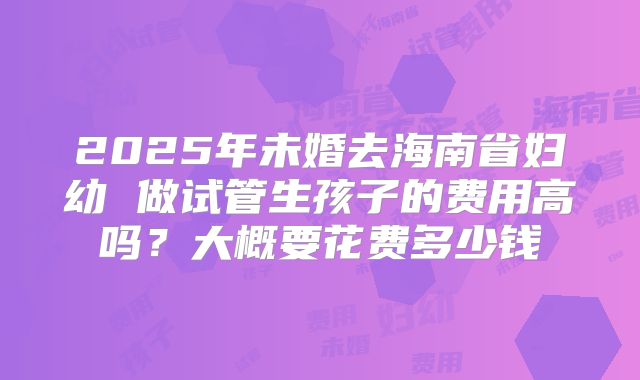 2025年未婚去海南省妇幼 做试管生孩子的费用高吗?大概要花费多少钱