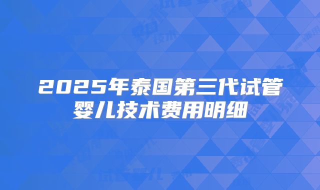2025年泰国第三代试管婴儿技术费用明细