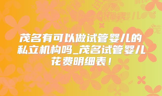 茂名有可以做试管婴儿的私立机构吗_茂名试管婴儿花费明细表！