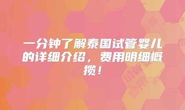 一分钟了解泰国试管婴儿的详细介绍,费用明细概揽!