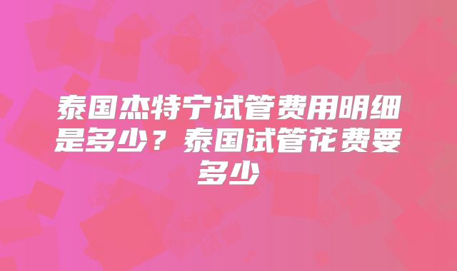 泰国杰特宁试管费用明细是多少？泰国试管花费要多少