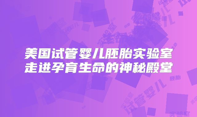 美国试管婴儿胚胎实验室走进孕育生命的神秘殿堂