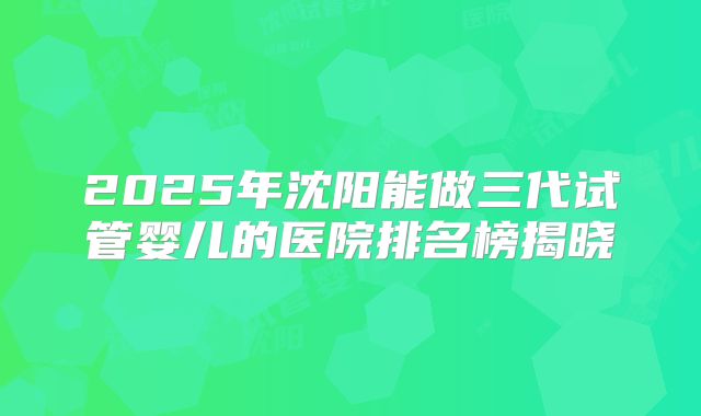 2025年沈阳能做三代试管婴儿的医院排名榜揭晓