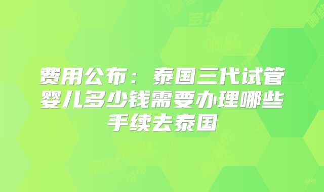 费用公布:泰国三代试管婴儿多少钱需要办理哪些手续去泰国
