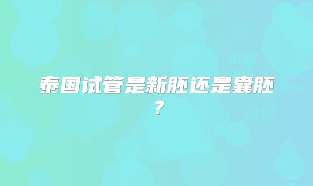 泰国试管是新胚还是囊胚？