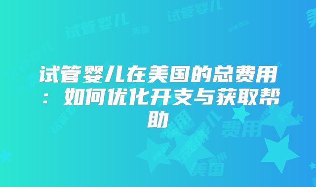 试管婴儿在美国的总费用:如何优化开支与获取帮助