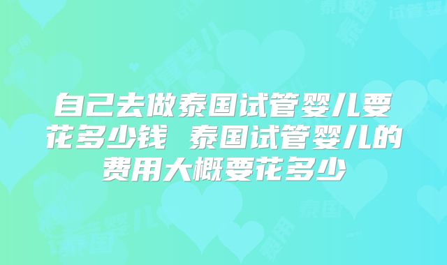 自己去做泰国试管婴儿要花多少钱 泰国试管婴儿的费用大概要花多少