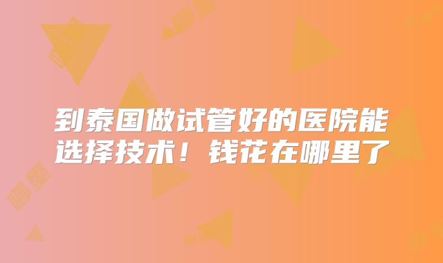 到泰国做试管好的医院能选择技术！钱花在哪里了