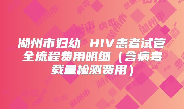 湖州市妇幼 HIV患者试管全流程费用明细（含病毒载量检测费用）