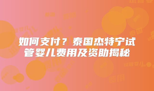 如何支付？泰国杰特宁试管婴儿费用及资助揭秘