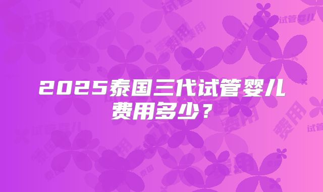 2025泰国三代试管婴儿费用多少？
