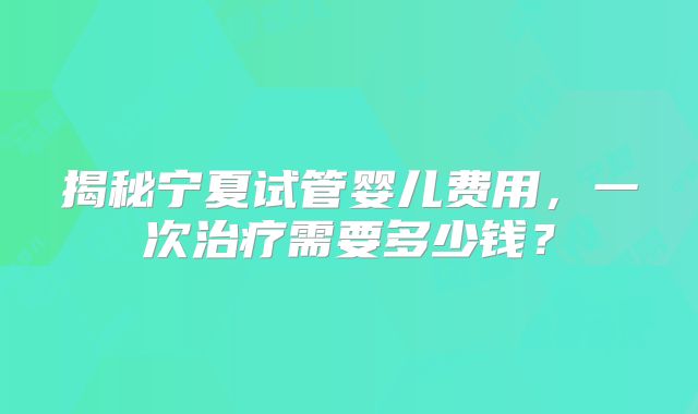 揭秘宁夏试管婴儿费用，一次治疗需要多少钱？