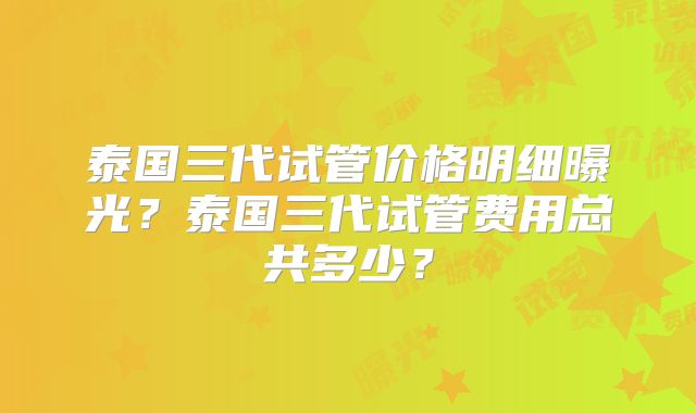 泰国三代试管价格明细曝光？泰国三代试管费用总共多少？