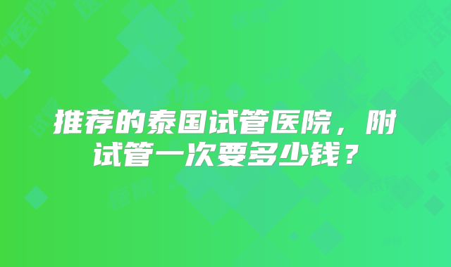 推荐的泰国试管医院，附试管一次要多少钱？
